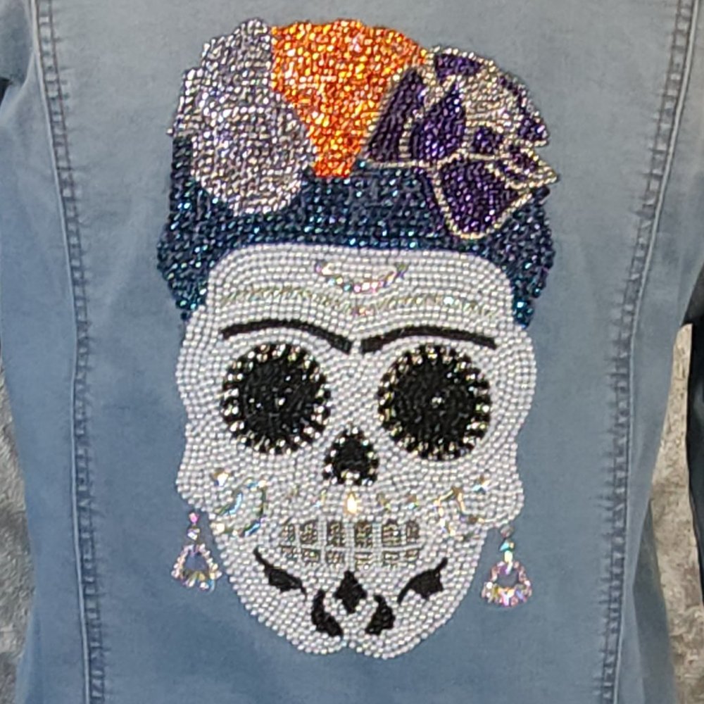 Unique One-of-a Kind Swarovski Crystals and Pearls Sugar Skull Jacket Women